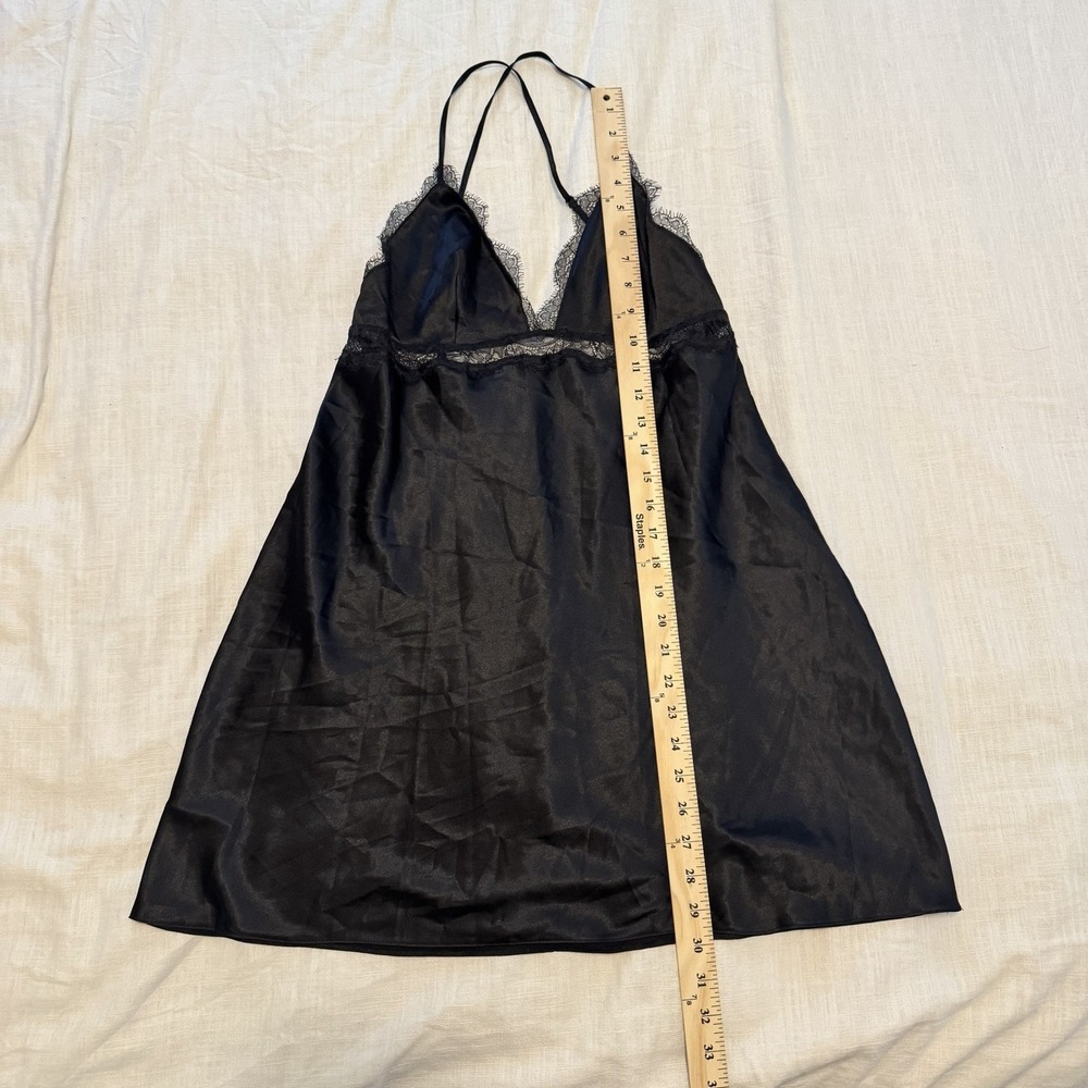 Victoria's‎ Secret Black Satin Lace Slip Dress Coquette Chemise Lingerie Large - Picture 2 of 4